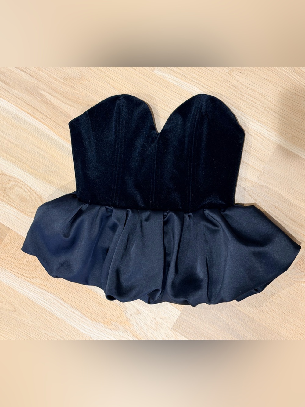 Zara Black Ruffled Bustier Top velvet silk size medium runs small